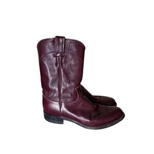 Justin Womens 7.5D Burgundy Leather Cowboy Boots Western Style Almond Toe Rodeo